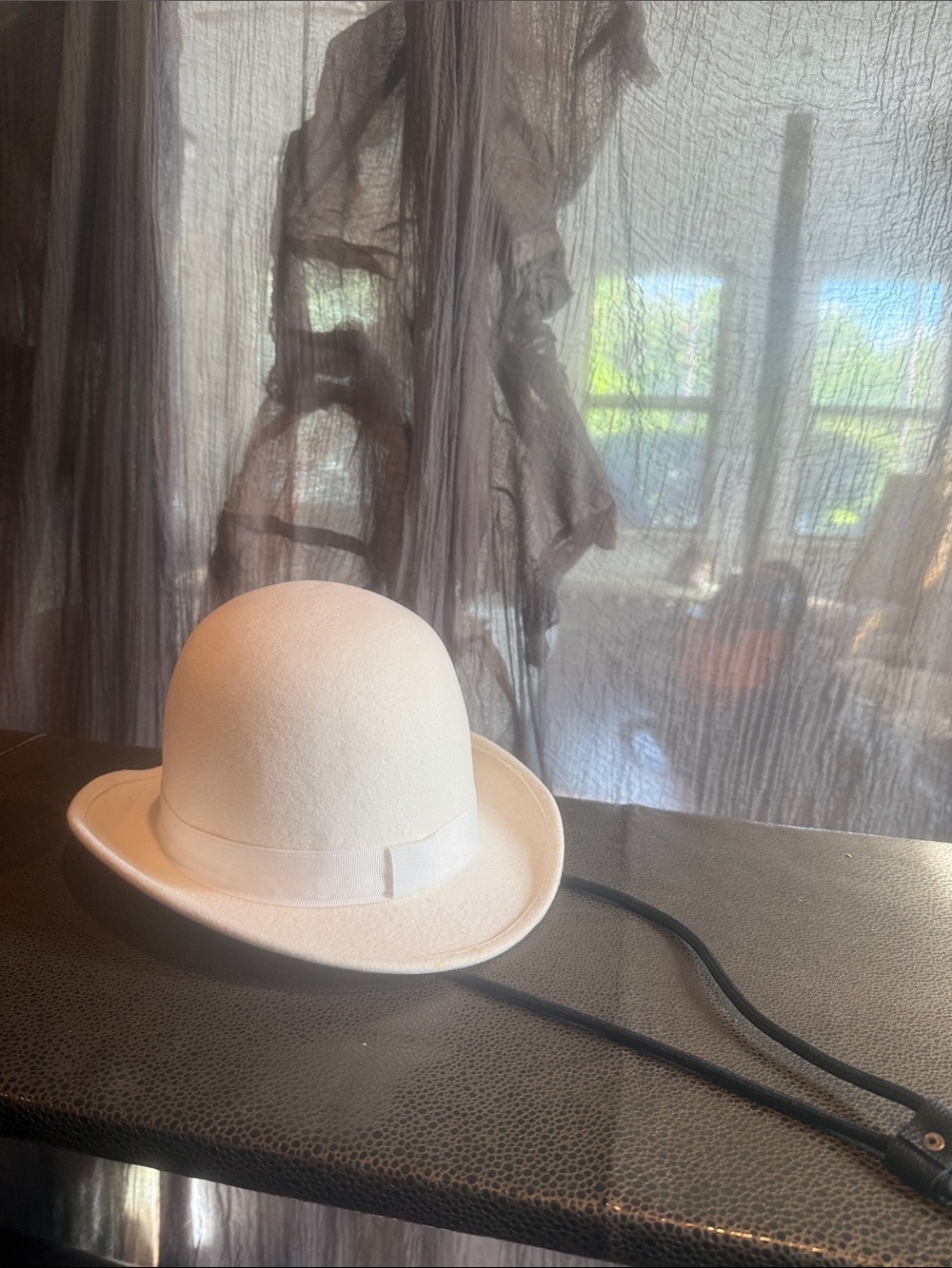 Cream Banker Hat with Ribbon Trim for Women